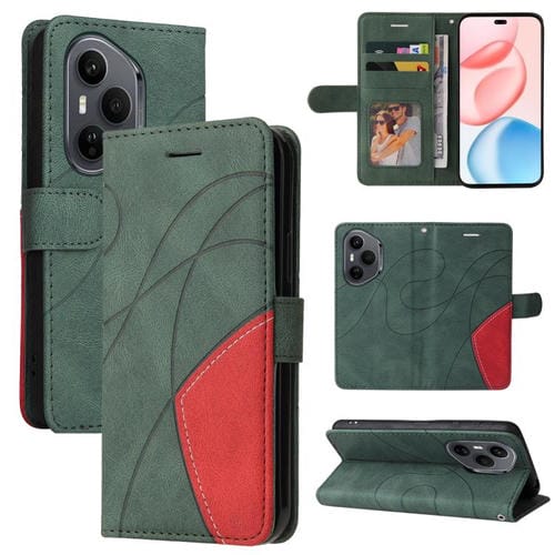 Funda de cuero con tapa y empalme bicolor para Honor 400 Pro Global (160,8 mm) (Verde)
