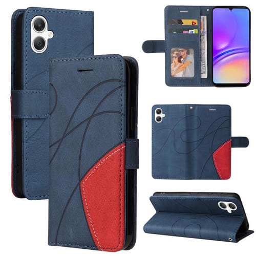 Funda de cuero con tapa y dos colores para Samsung Galaxy A07 5G (azul)