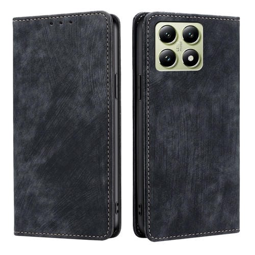 Funda De Cuero Magnética Con Cepillo Antirrobo Rfid Para Teléfono Xiaomi 14T 5G (Negra)