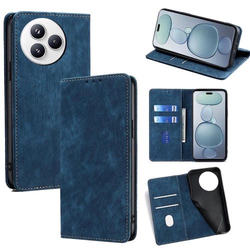 Funda de cuero magnética con cepillo antirrobo RFID para Xiaomi Civi 5 Pro 5G (azul)