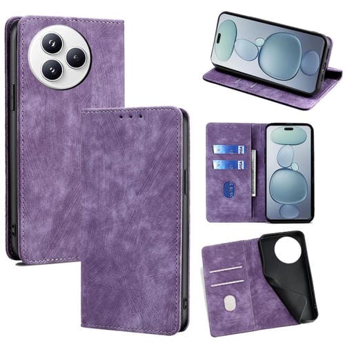 Funda de cuero magnética con cepillo y antirrobo RFID para Xiaomi Civi 5 Pro 5G (morada)