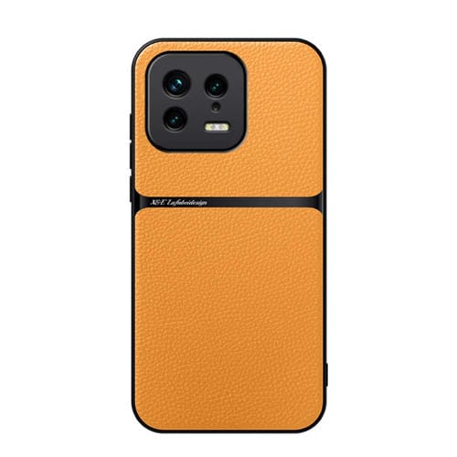 Funda para Teléfono Xiaomi 13 Litchi de Cuero con Cobertura Total Magnética a Prueba de Golpes (Amarillo)