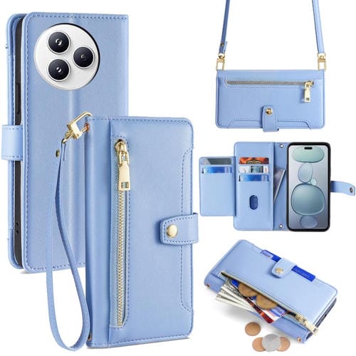 Funda de cuero con textura de oveja para Xiaomi Civi 5 Pro 5G, con cierre cruzado y billetera (azul)