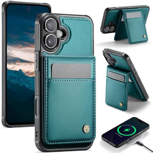 Estuche para Teléfono Jeehood J06 con Tarjetero Rfid Magsafe Estilo Británico para iPhone 16 Plus (Verde)