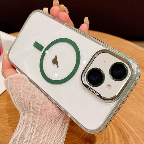 Funda Transparente Magsafe para iPhone 15 con Película para Lente (Verde)