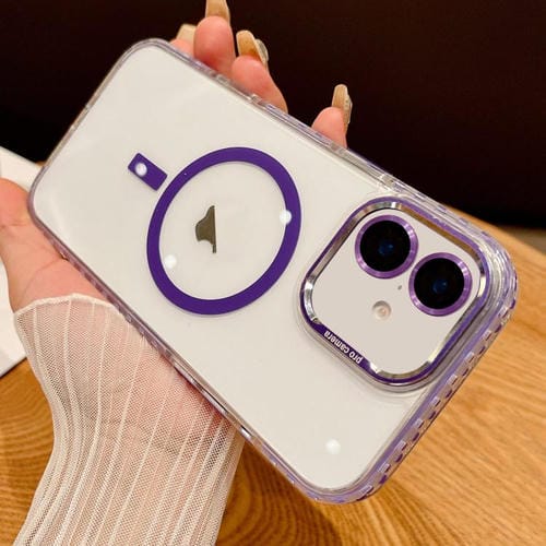 Funda para iPhone 16 Plus Transparente con Protección Magsafe y Película para Lentes (Morado)