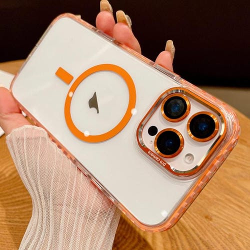 Funda Transparente Magsafe para iPhone 16 Pro con Película para Lente (Naranja)