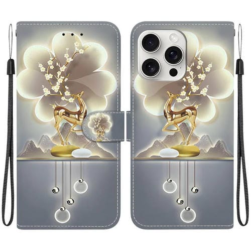 Funda de Cuero iPhone 16 Pro Max Dibujo Colores Textura Cristal (Ciervo Sika)