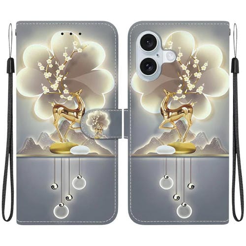 Funda de Cuero iPhone 16 Dibujo Colores Textura Cristal (Ciervo Sika)