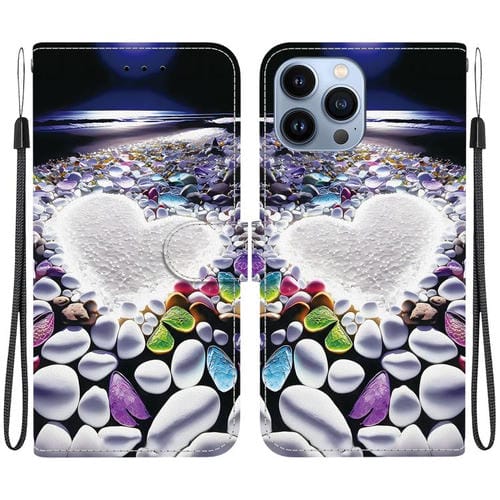 Funda de Cuero con Dibujo de Colores y Textura de Cristal para iPhone 15 Pro Max (En Forma de CorazĂłn)