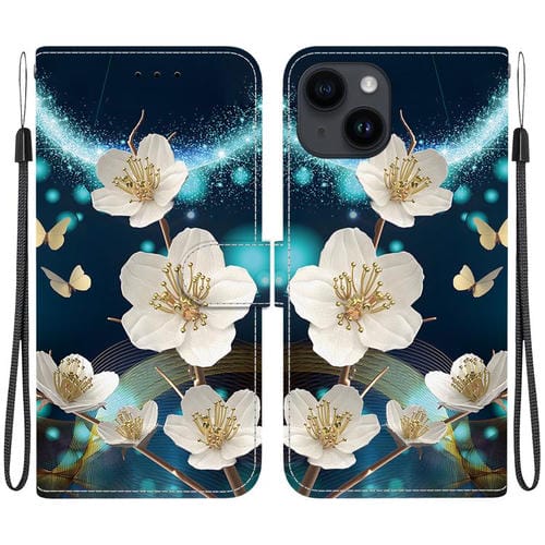Funda de Cuero para iPhone 13 con Dibujo de Colores y Textura de Cristal (Magnolia)