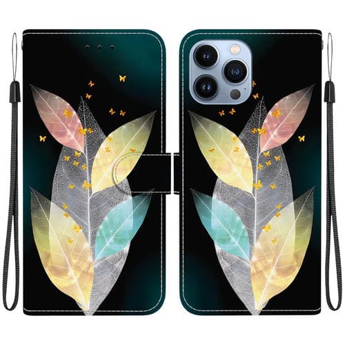 Funda de Cuero para iPhone 12/12 Pro con Dibujo de Colores y Textura de Cristal (Hojas de Colores)