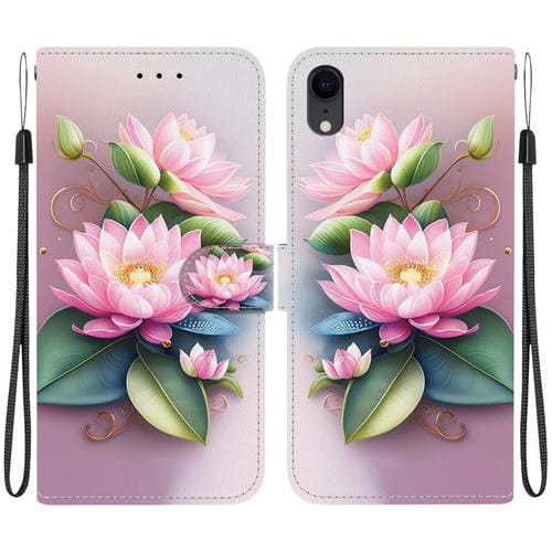 Funda de Cuero con Dibujo de Colores y Textura de Cristal para iPhone Xr (Lotus)