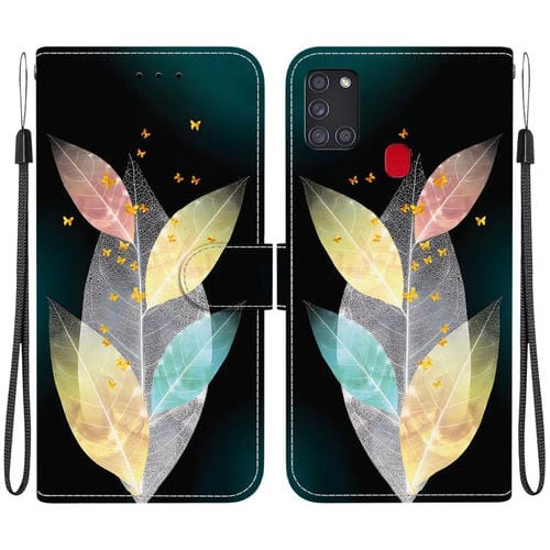 Funda Cuero Samsung Galaxy A21S Dibujo Colores Textura Cristal (Hojas de Colores)