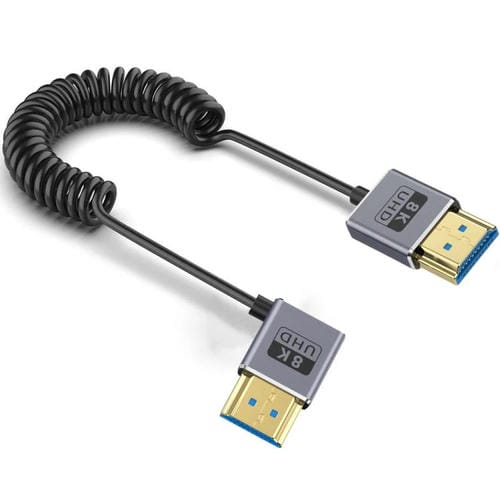 Cable HDMI 2.1 Coaxial en Espiral 0,7 m 8K 48 Gbps Puerto Curva a la Derecha