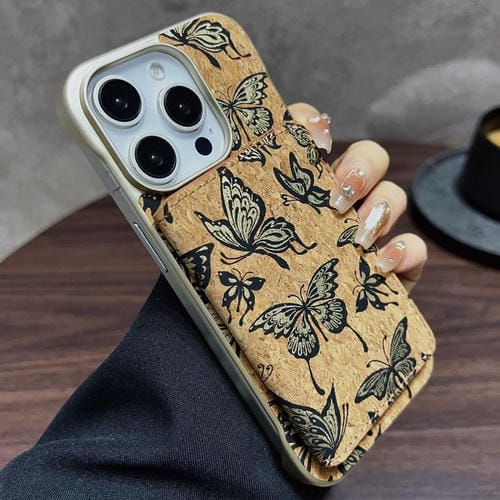 Funda para iPhone 15 Pro Denior D24 Paint con Ranura para Tarjeta Magsafe (Mariposas Doradas)