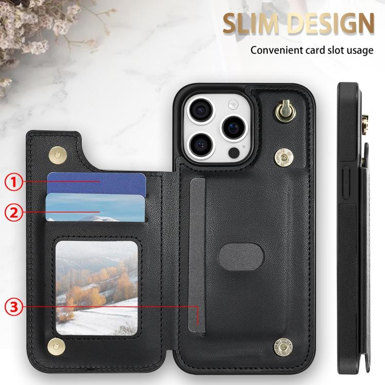 Estuche para Teléfono Rombal iPhone 11 Pro Ranuras Tarjetas Hebilla Cordón (Negro)