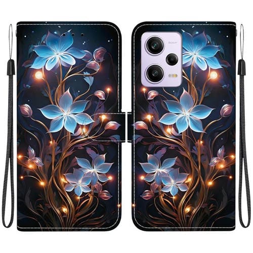Funda de Cuero con Dibujo de Colores y Textura de Cristal para Redmi Note 12 Pro/Poco X5 Pro (Flor de Linterna Pequeña)