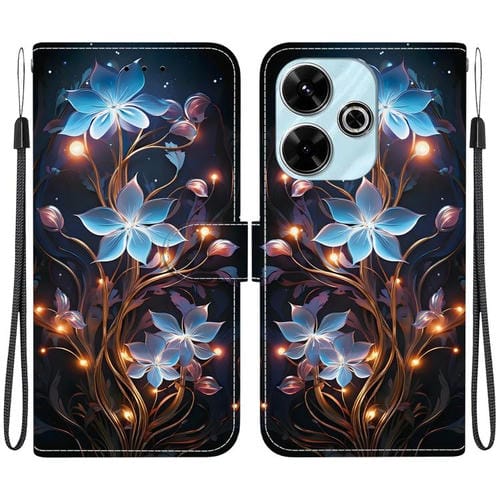 Funda de Cuero con Dibujo de Colores y Textura de Cristal para Redmi 13 4G/Poco M6 (Flor de Linterna Pequeña)