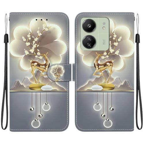 Funda de Cuero con Dibujo de Colores y Textura de Cristal para Redmi 13C 4G / 5G / 13R 5G (Ciervo Sika)