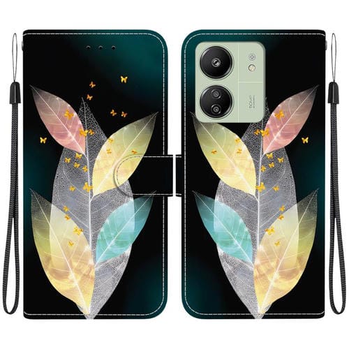 Funda de Cuero con Dibujo de Colores y Textura de Cristal para Redmi 13C 4G / 5G / 13R 5G (Hojas de Colores)