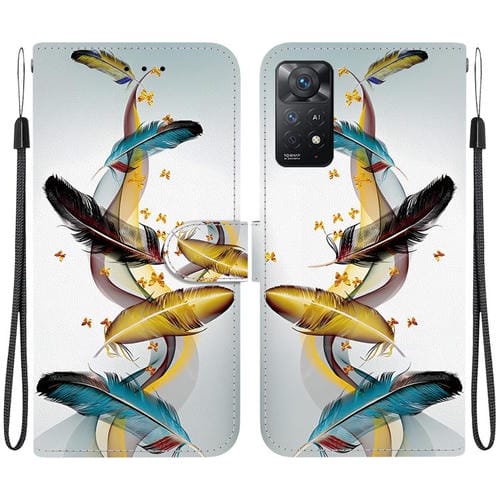 Funda de Cuero con Dibujo de Colores y Textura de Cristal para Redmi Note 12 Pro 4G (Plumas de Mariposa Doradas)