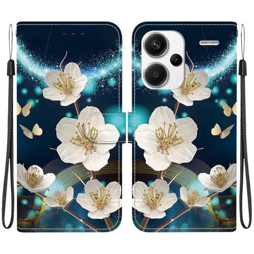 Funda de Cuero con Dibujo de Colores y Textura de Cristal para Redmi Note 13 Pro+ 5G (Magnolia)