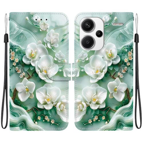 Funda de Cuero con Dibujo de Colores y Textura de Cristal para Redmi Note 13 Pro+ 5G (Flores de Jade)