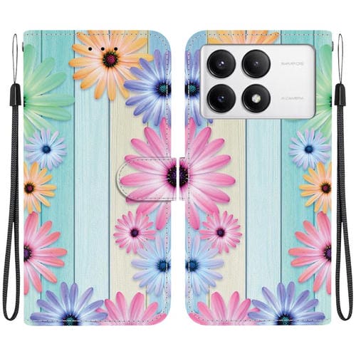 Funda de Cuero con Dibujo de Colores y Textura de Cristal para Redmi K70/K70 Pro (Girasoles)