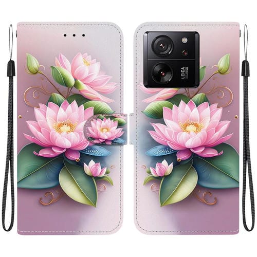 Funda de Cuero con Dibujo de Colores y Textura de Cristal para Xiaomi 13T/13T Pro (Lotus)