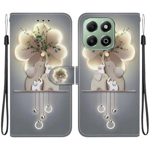 Funda de Cuero para Honor X6B con Dibujo de Elefantes y Textura de Cristal