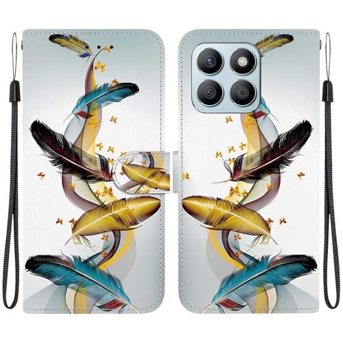 Funda de Cuero para Honor X8B con Dibujo y Textura de Cristal (Plumas de Mariposa Doradas)