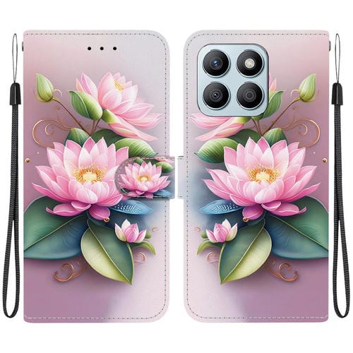 Funda de Cuero Honor X8B con Dibujo en Color y Textura de Cristal (Lotus)