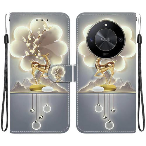 Funda de Cuero con Dibujo de Colores y Textura de Cristal para Honor X9B y Magic6 Lite (Ciervo Sika)