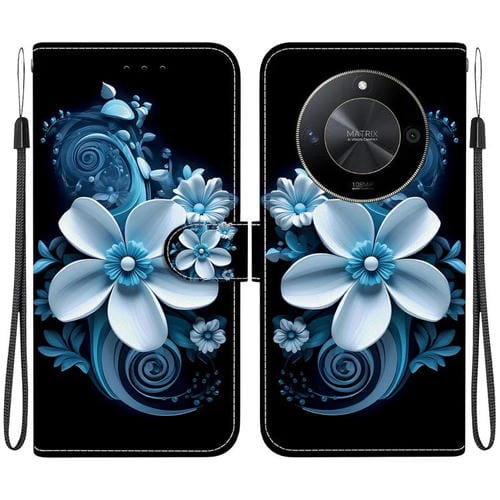Funda de Cuero para Honor X9B y Magic6 Lite con Dibujo de Colores y Textura de Cristal (Orquídea Negra)