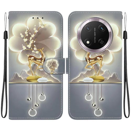 Funda de Cuero para Honor X9C con Dibujo de Ciervo Sika y Textura de Cristal