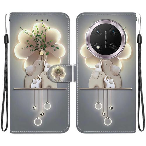 Funda de Cuero Honor X9C con Dibujo de Colores y Textura de Cristal (Elefantes)