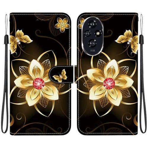 Funda de Cuero con Dibujo y Textura de Cristal para Honor 200 5G (Flor Dorada)
