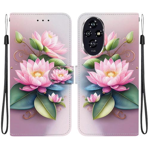Funda de Cuero con Dibujo de Colores y Textura de Cristal para Honor 200 5G (Lotus)