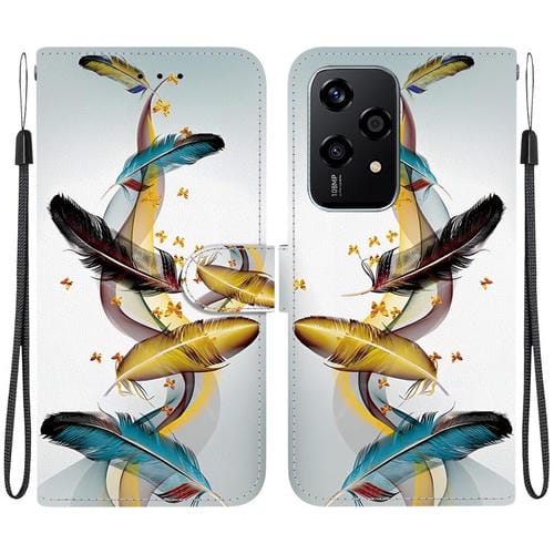 Funda de Cuero con Dibujo Color y Textura Cristal Global para Honor 200 Lite (Plumas Mariposa Doradas)