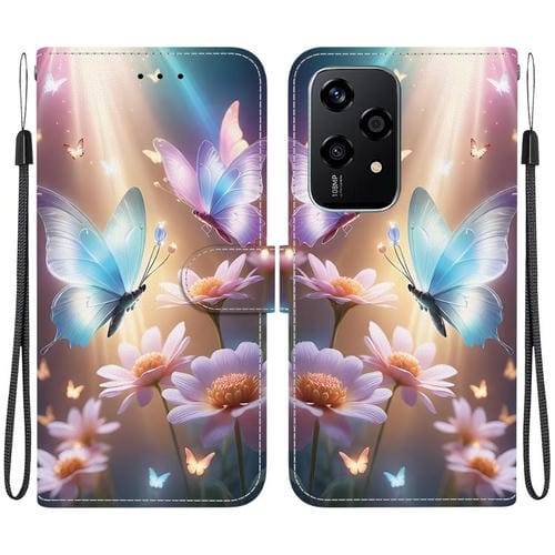 Funda de Cuero para Honor 200 Lite con Dibujo de Colores y Textura de Cristal Global (Mariposa, Amor y Flores)