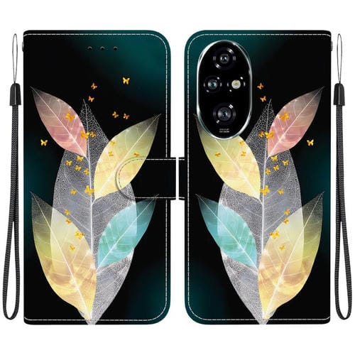 Funda de Cuero con Dibujo de Colores y Textura de Cristal para Honor 200 Pro 5G (Hojas de Colores)
