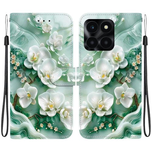 Funda de Cuero Honor X6A con Dibujo de Colores y Textura de Cristal (Flores de Jade)