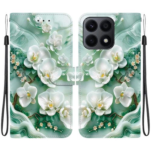 Funda de Cuero Honor X8A con Dibujo de Colores y Textura de Cristal (Flores de Jade)