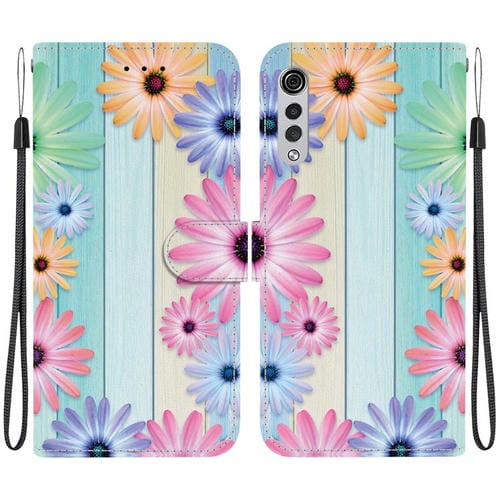 Funda de Cuero LG Velvet 5G G9 4G con Dibujo de Colores y Textura de Cristal (Girasoles)