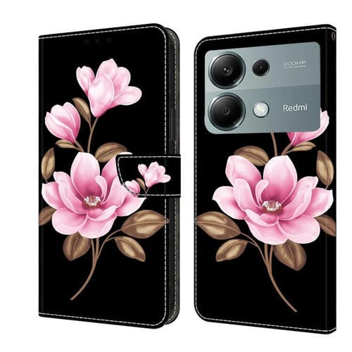 Funda de Cuero Pintada a Mano para Redmi Note 13 Pro 4G (Flores Negras)
