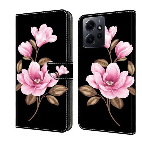 Funda de Cuero Pintada a Mano para Redmi Note 12 4G Global Fresh (Flores Negras)
