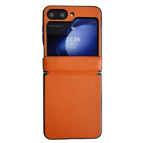 Funda Cuero Samsung Galaxy Z Flip5 Eje Magnético Textura Color Sólido (Naranja)