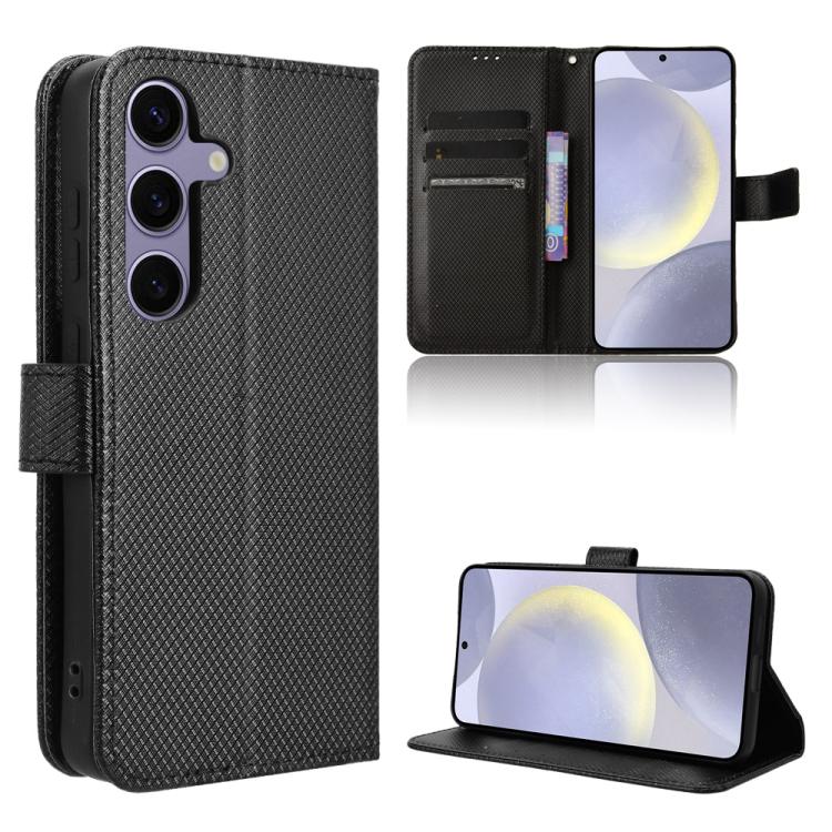 Funda de cuero con textura de diamante para Samsung Galaxy S25 FE 5G (negra)