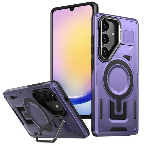 Funda para Teléfono Samsung Galaxy A25 5G con Marco Hueco y Soporte Magsafe (Morado)